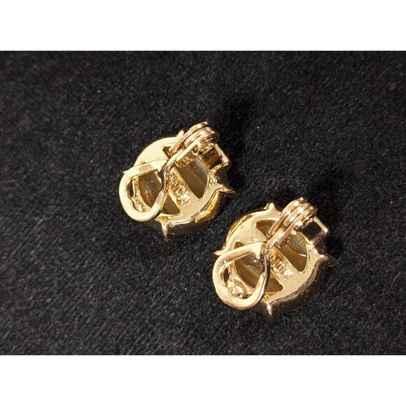 Monet Brown Cats Eye Glass Cabochon Round Stud Clip On Earrings - Picture 7 of 9